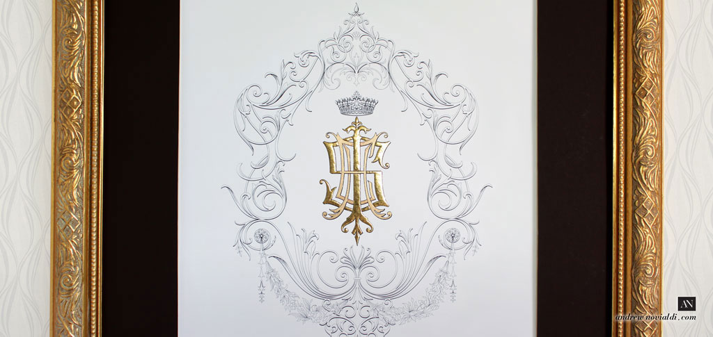 I S E H Monogram Sumptuous Elegant Illustration Gold Family Crest