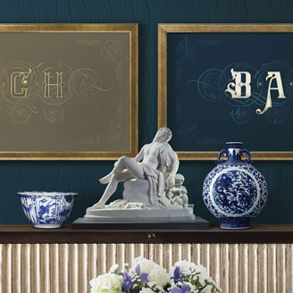 On The Theme of B.A.C.H - The Art of Fugue Contrapunctus XIV Golden Sand Navy Blue Chinese Porcelain Room Design