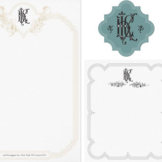 H K C Monogram Baroque Cartouche Personalized Stationery Letterhead Design