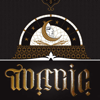 Typollusionist Gilded with 24k Genuine Gold Moon Queen Ambigram Gold on Black Lettering Typography Wall Art Artprint Design