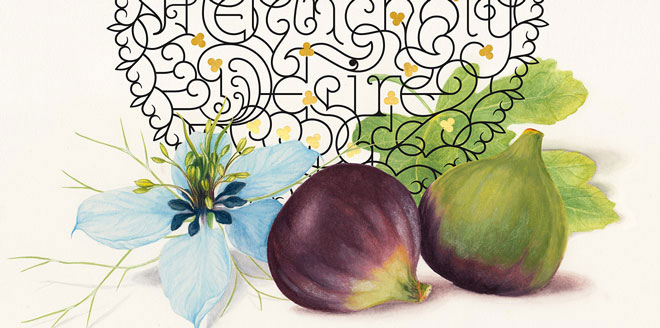 The Shades of Love - Love Blues Brown Turkey Figs and Love in The Mist Flower Emotions Symbolism Italic Calligraphy