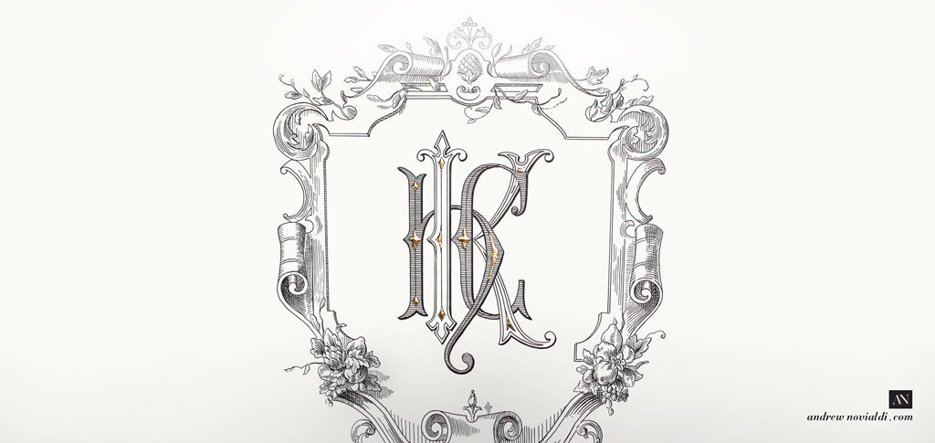 H K C Monogram Baroque Cartouche Fruit Bouquet Elegant Lettering