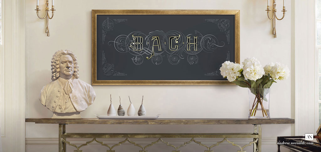 On The Theme of B.A.C.H - The Art of Fugue Contrapunctus XIV Lettering Design Bach Bust Sculpture Steinway Piano