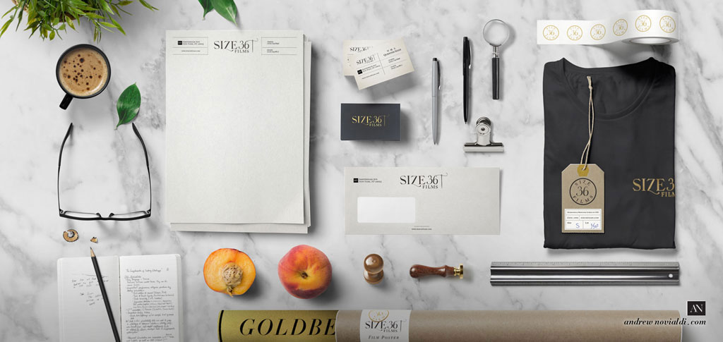Size 36 Films Production Company Logo Branding Corporate Stationery Set Letterhead Business Card Design