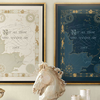 Not All Those Who Wander Are Lost - Design Series Tolkien's Quote in Ivory and Imperial Blue Buy Wall Art Framed Interior Display