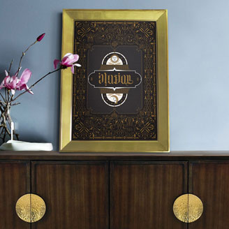 Typollusionist Sun King Ambigram Illusion Gold on Black Lettering Typography Wall Art Artprint Design