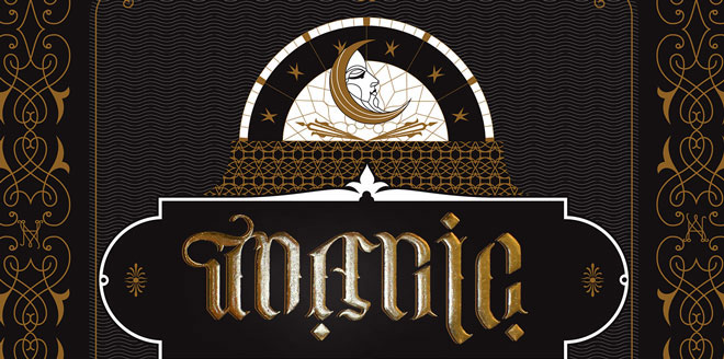 Typollusionist Moon Magic Ambigram Black and Gold Watchface With Hidden Words Design