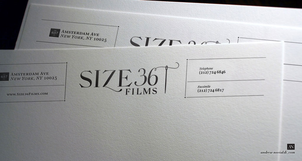 Size 36 Films Company Branding Letterhead Design Letterpress