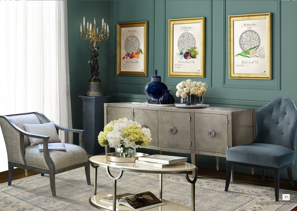 The Shades of Love Design Series Framed in Elegant Living Room Interior Design