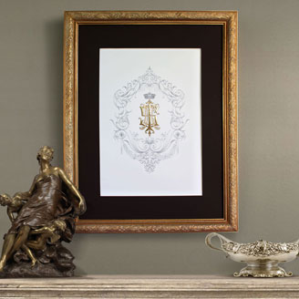 I S E H Monogram Sumptuous Elegant Illustration Family Symbol Golden Living Room